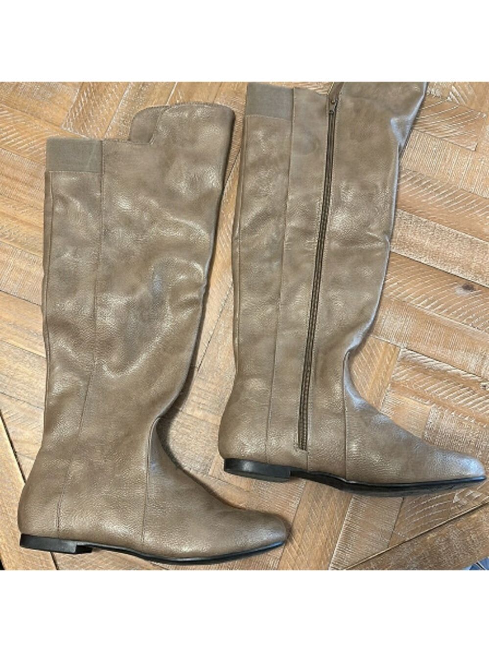 Id Required Slouchy Faux Leather Almond Toe Grey Knee High Boots